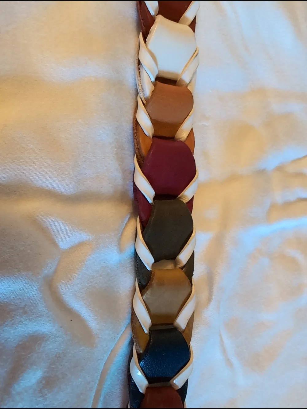 Braided Multicolor Leather Belt with White Trim